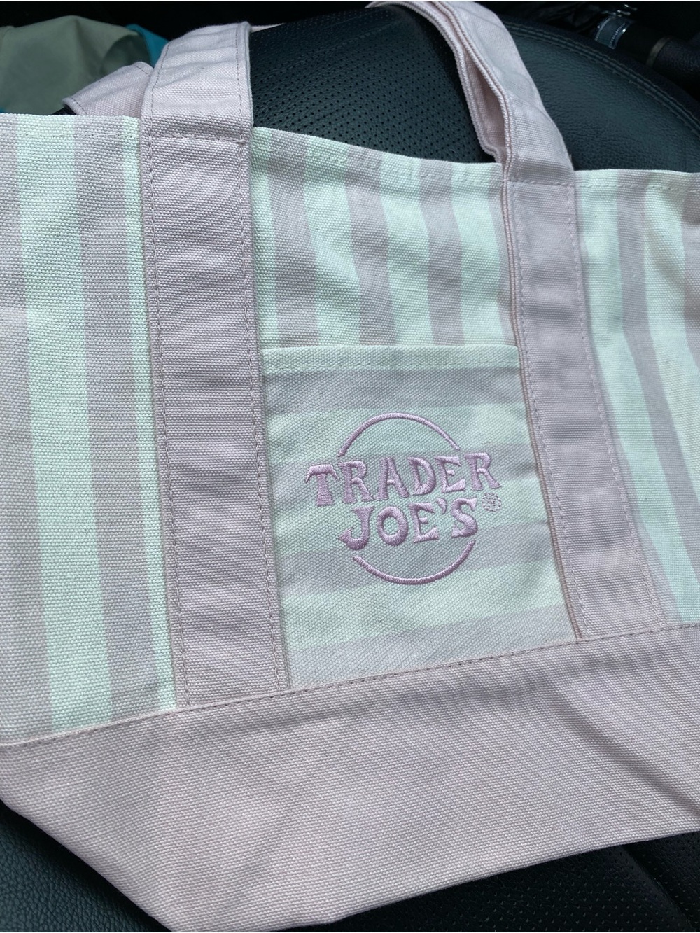 Trader Joe's Pink & White Striped Canvas Tote